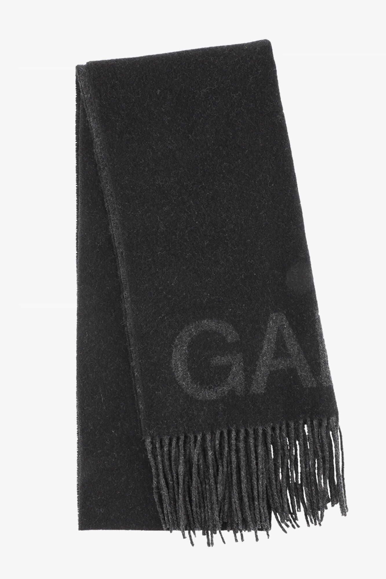 Ganni Black Fringed Wool Scarf