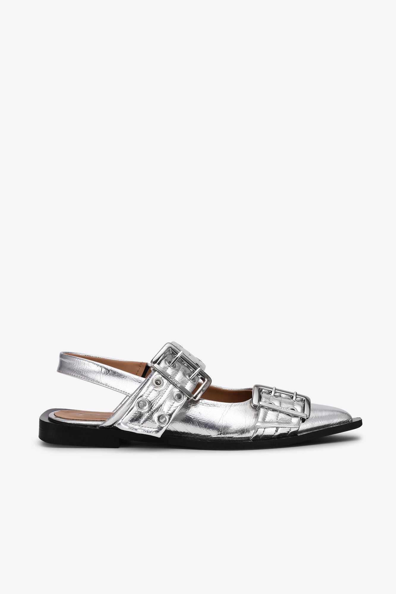 Feminine Buckle Ballerinas Metallic