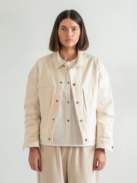 Ivory Varsity Jacket – Canvas Snap Workwear – Arcilla Napa Valley