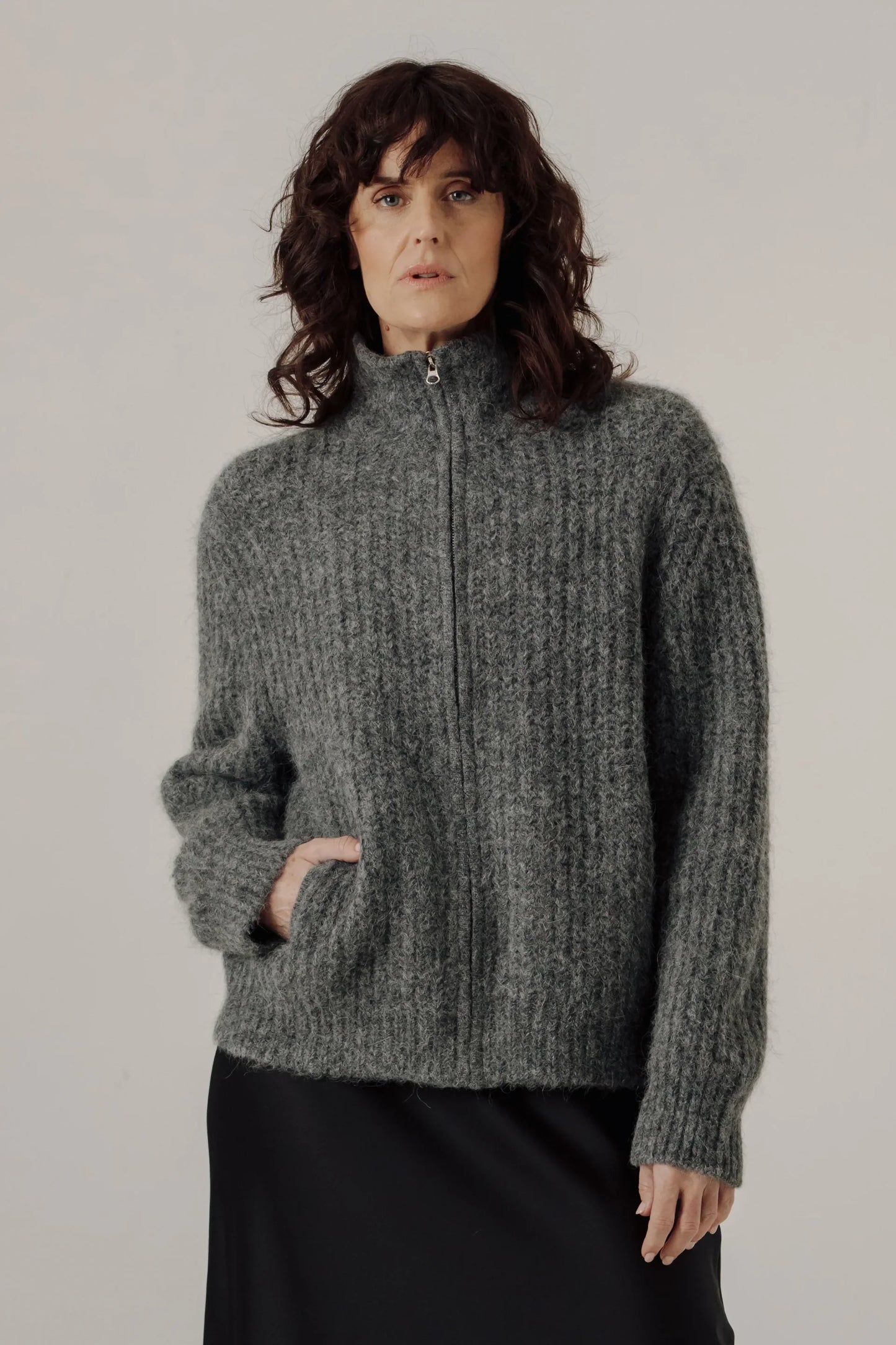 Alpaca Rib Zip Jacket